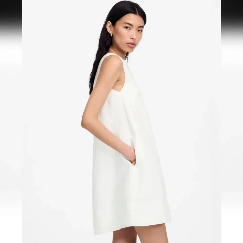 NWT Madewell Linen Dress White Shift Mini With pockets Size XXS - Picture 12 of 13